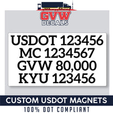 Load image into Gallery viewer, usdot mc gvw kyu magnetic sign