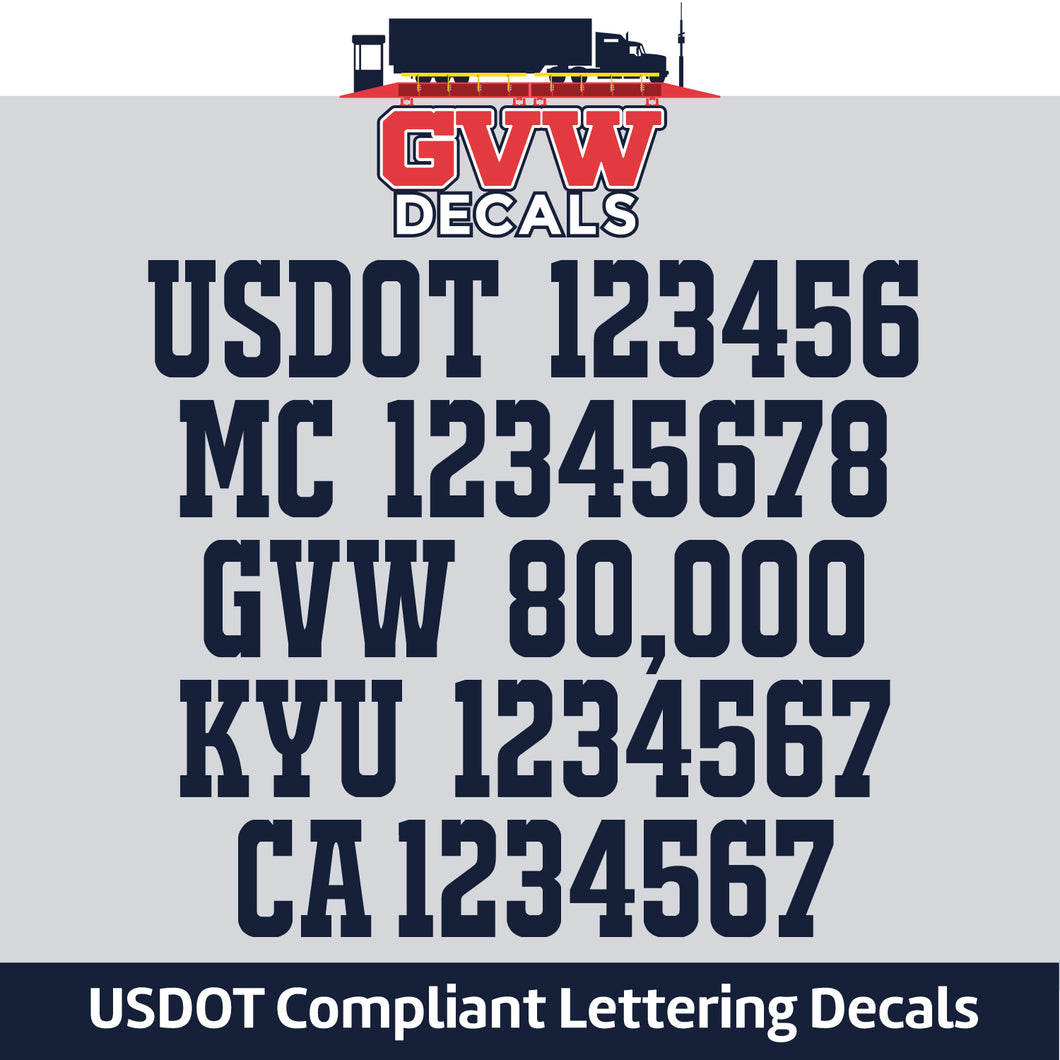 USDOT, MC, GVW, KYU & CA Number Sticker Decal Lettering (Set of 2) [5 Rows of Text]