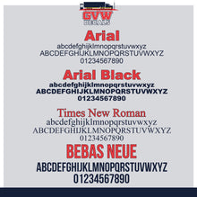 Load image into Gallery viewer, Transport Company Name with USDOT, MC, KYU, CA &amp; GVW Lettering Decal (Set of 2) [7 Rows of Text]
