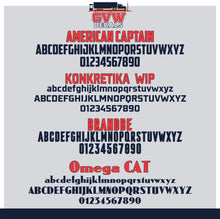 Load image into Gallery viewer, Arched Transport Name with City, USDOT &amp; MC Lettering Decal Sticker (Set of 2) [4 Rows of Text]
