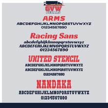 Load image into Gallery viewer, Trucking Business Name with USDOT, MC, KYU, CA &amp; GVW Lettering Decal (Set of 2) [6 Rows of Text]
