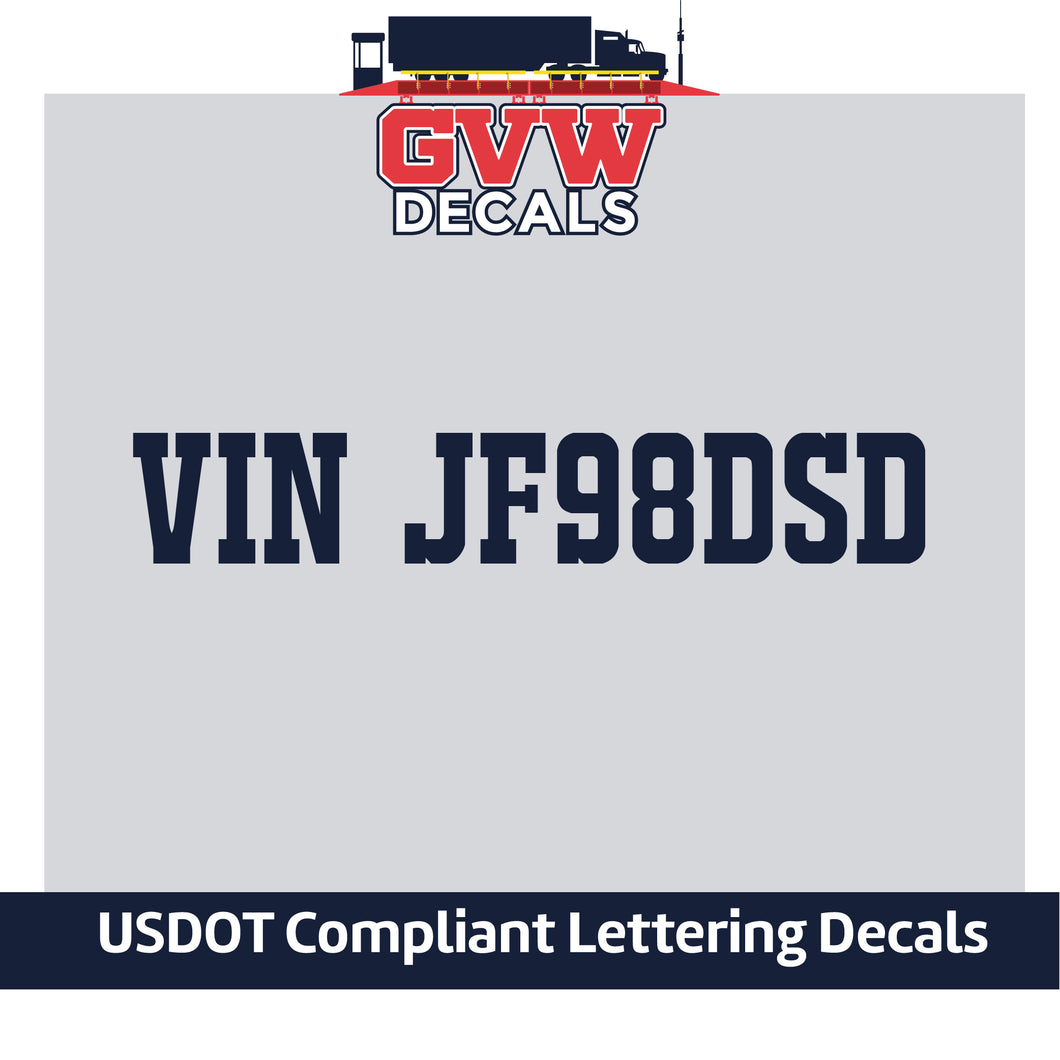 VIN Number Sticker Decal Lettering (Set of 2)