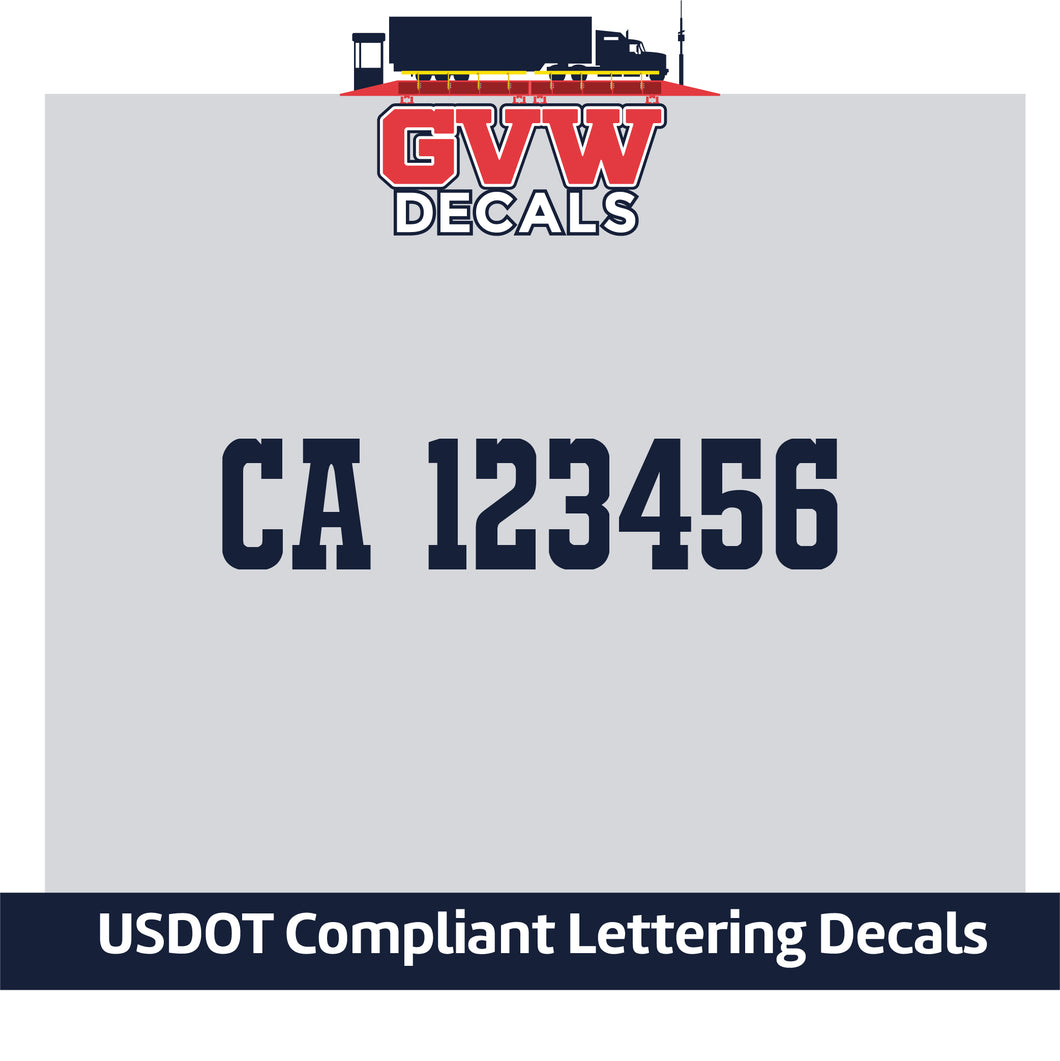 CA Number Sticker Decal Lettering (Set of 2)