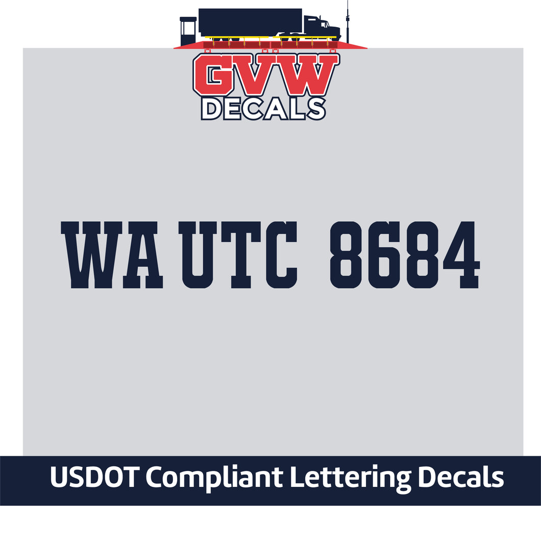 WA UTC Number Sticker Decal Lettering (Set of 2)