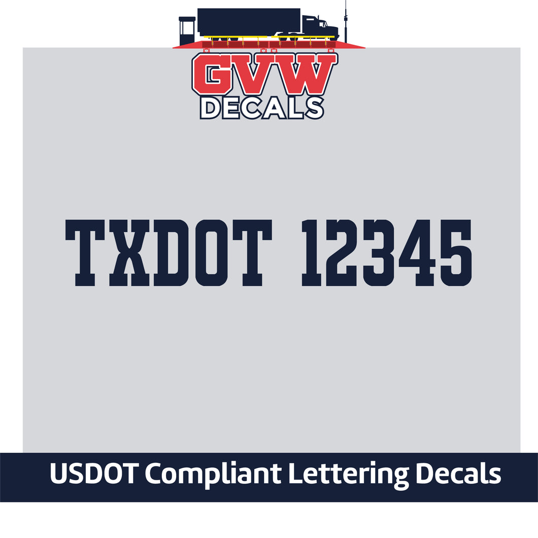 TXDOT Number Sticker Decal Lettering (Set of 2)