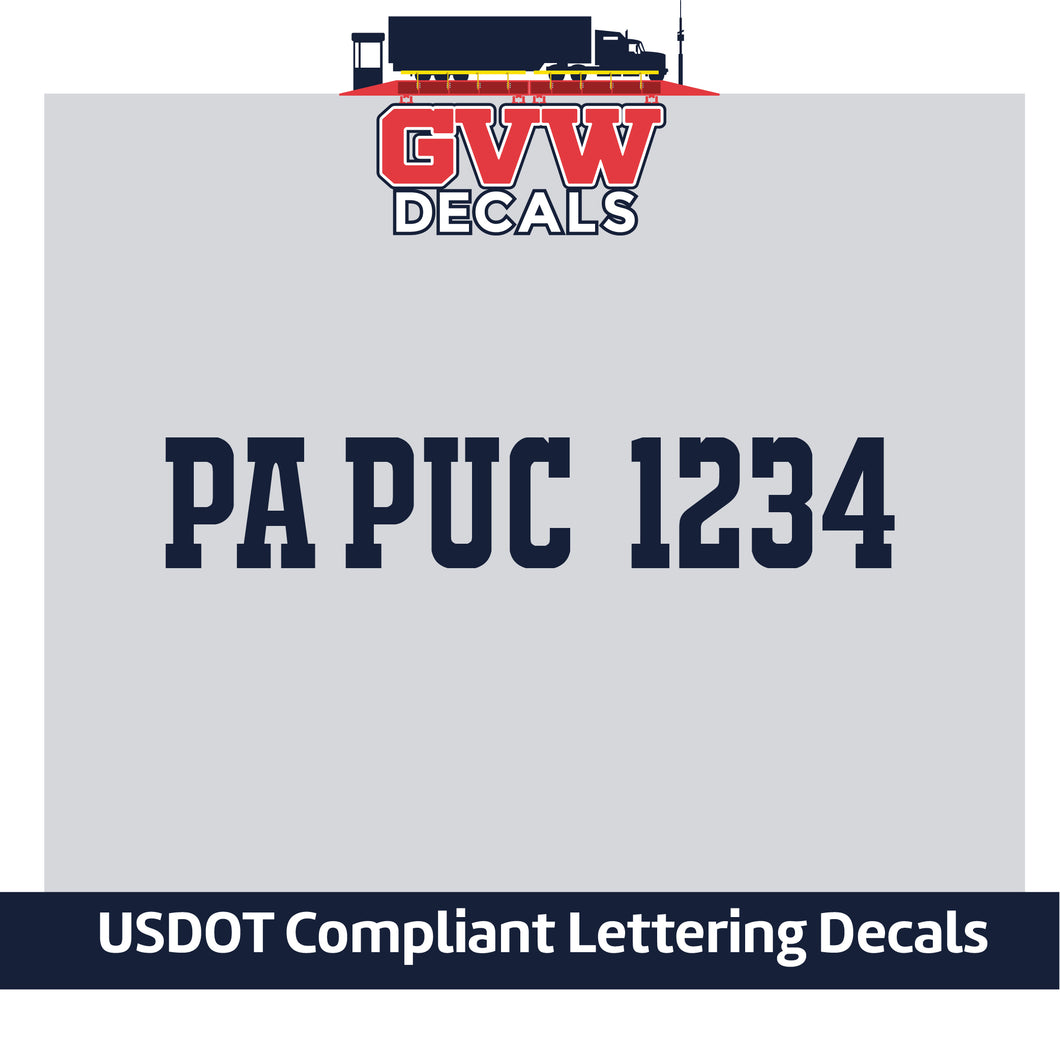 PA PUC Number Sticker Decal Lettering (Set of 2)