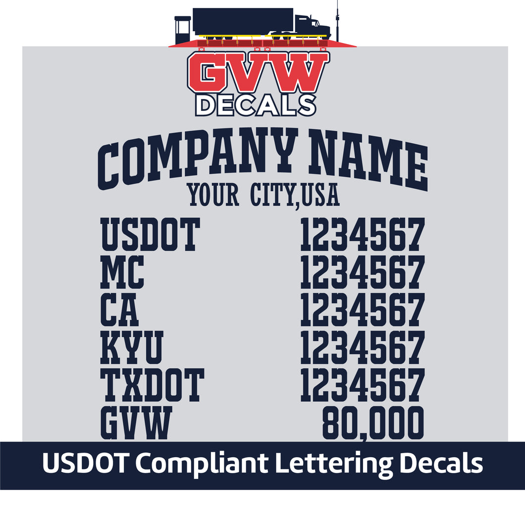 Transport Company Name Decal with USDOT, MC, CA, KYU, TXDOT & GVW Lettering Decal Sticker(Set of 2) [8 Rows of Text]