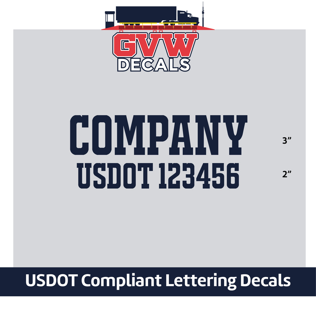 Trucking Company Name with USDOT Lettering Number Decal (Set of 2) [2 Rows of Text]