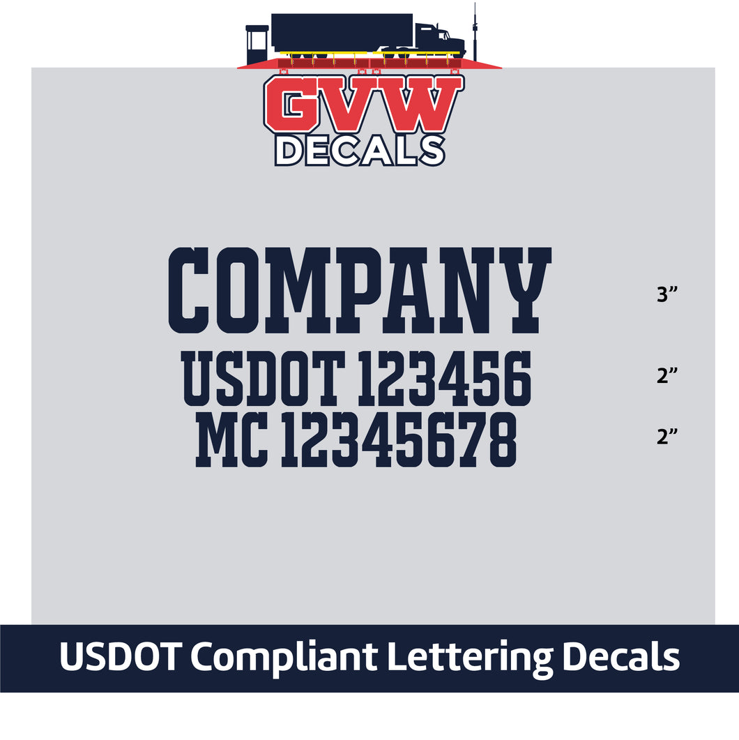 Company Name with USDOT & MC Lettering Decal (Set of 2) [3 Rows of Text]