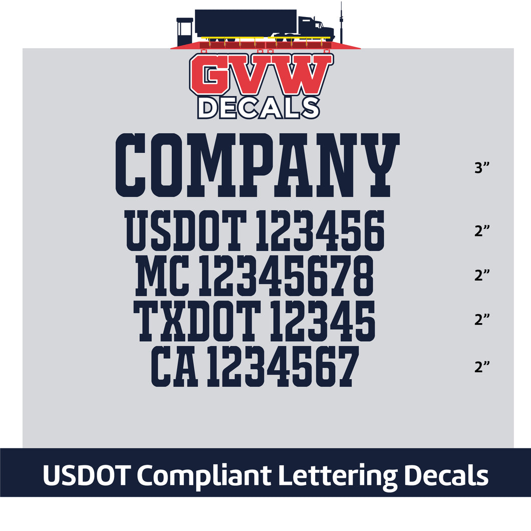 Company Name with USDOT, MC, TXDOT & CA Number Sticker Lettering (Set of 2) [5 Rows of Text]