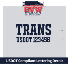 Load image into Gallery viewer, Trucking Transportation Name with USDOT Lettering Number Decal (Set of 2) [2 Rows of Text]
