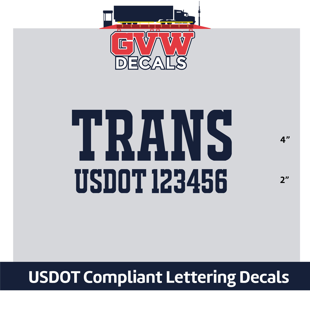 Trucking Transportation Name with USDOT Lettering Number Decal (Set of 2) [2 Rows of Text]