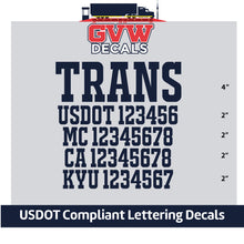 Load image into Gallery viewer, Transportation Company Truck Door Decal with USDOT, MC, CA &amp; KYU Lettering Sticker Decal (Set of 2) [5 Rows of Text]
