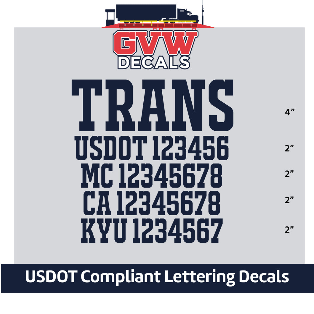 Transportation Company Truck Door Decal with USDOT, MC, CA & KYU Lettering Sticker Decal (Set of 2) [5 Rows of Text]