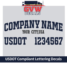 Load image into Gallery viewer, Arched Company Name with City &amp; USDOT Number Decal Sticker (Set of 2) [3 Rows of Text]
