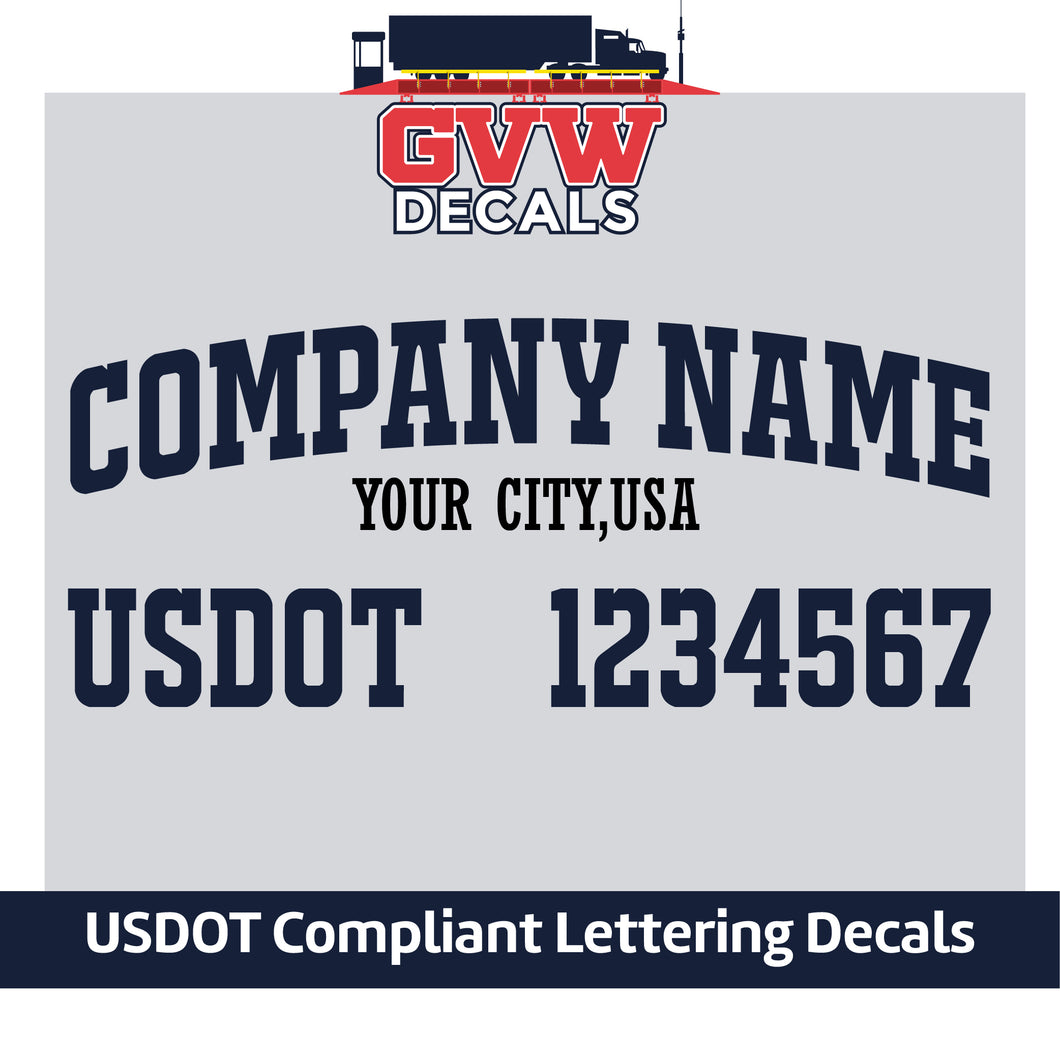 Arched Company Name with City & USDOT Number Decal Sticker (Set of 2) [3 Rows of Text]