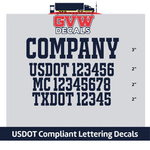 Load image into Gallery viewer, Company Name with USDOT, MC &amp; TXDOT Number Sticker Decal (Set of 2) [4 Rows of Text]
