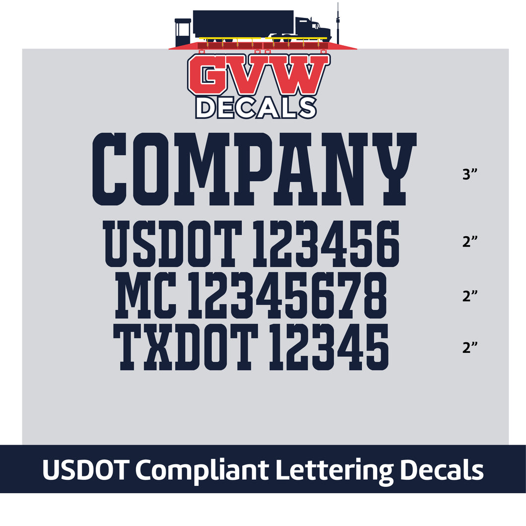 Company Name with USDOT, MC & TXDOT Number Sticker Decal (Set of 2) [4 Rows of Text]