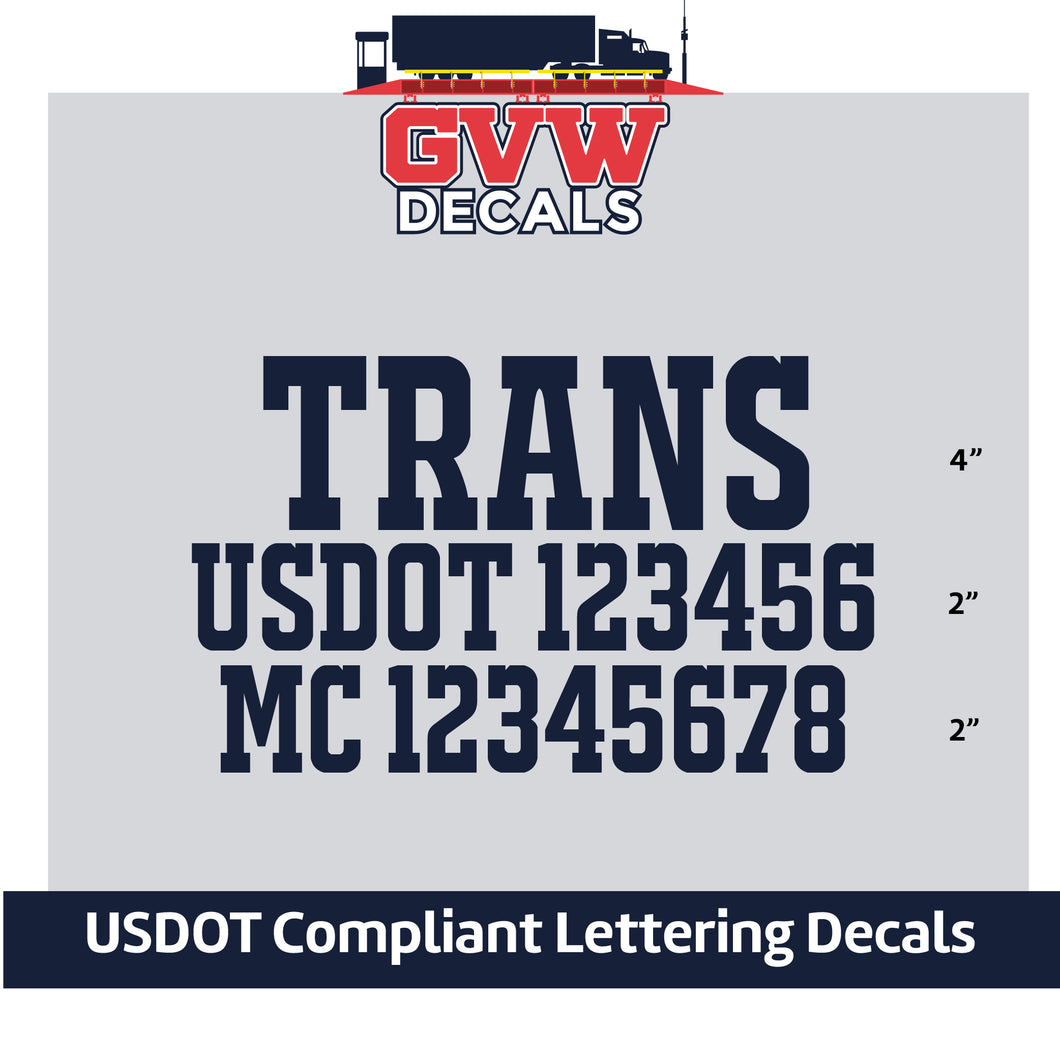 Transport Company Name with USDOT & MC Lettering Decal Sticker (Set of 2) [3 Rows of Text]