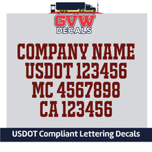 Load image into Gallery viewer, Company Name with USDOT, MC &amp; CA Number Decal Lettering (Set of 2) [4 Rows of Text]
