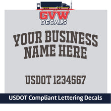 Load image into Gallery viewer, Arched Business Name with USDOT Number Decal Lettering (Set of 2) [3 Rows of Text]
