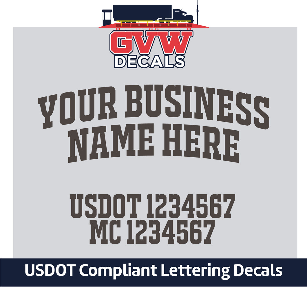 Arched Business Name with USDOT & MC Lettering Decal Sticker (Set of 2) [4 Rows of Text]