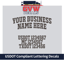 Load image into Gallery viewer, Arched Business Trucking Name with USDOT, MC &amp; TXDOT Lettering (Set of 2) [5 Rows of Text]
