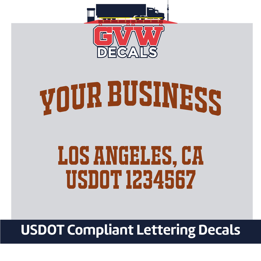 Arched Business name with Two Lines of USDOT Text (Set of 2) [3 Rows of Text]