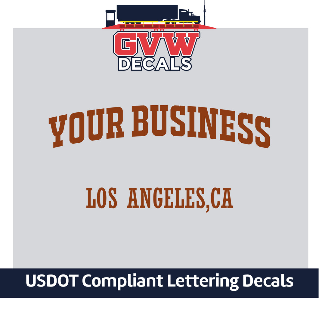 Arched Business Name with Origin City Lettering Decal (Set of 2) [2 Rows of Text]