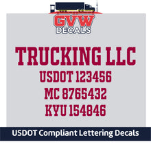 Load image into Gallery viewer, Trucking Company Name Door Decal with USDOT, MC, KYU Lettering (Set of 2) [4 Rows of Text]
