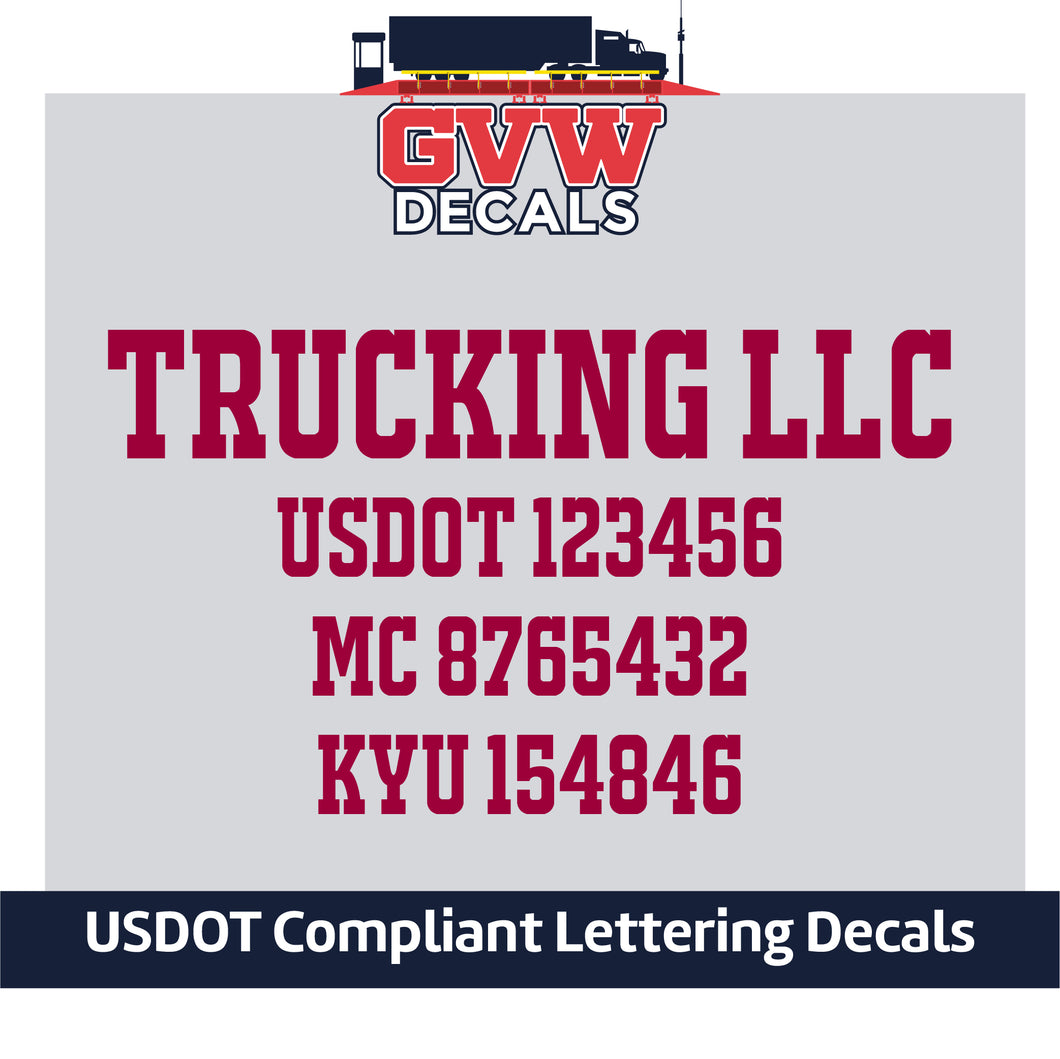 Trucking Company Name Door Decal with USDOT, MC, KYU Lettering (Set of 2) [4 Rows of Text]