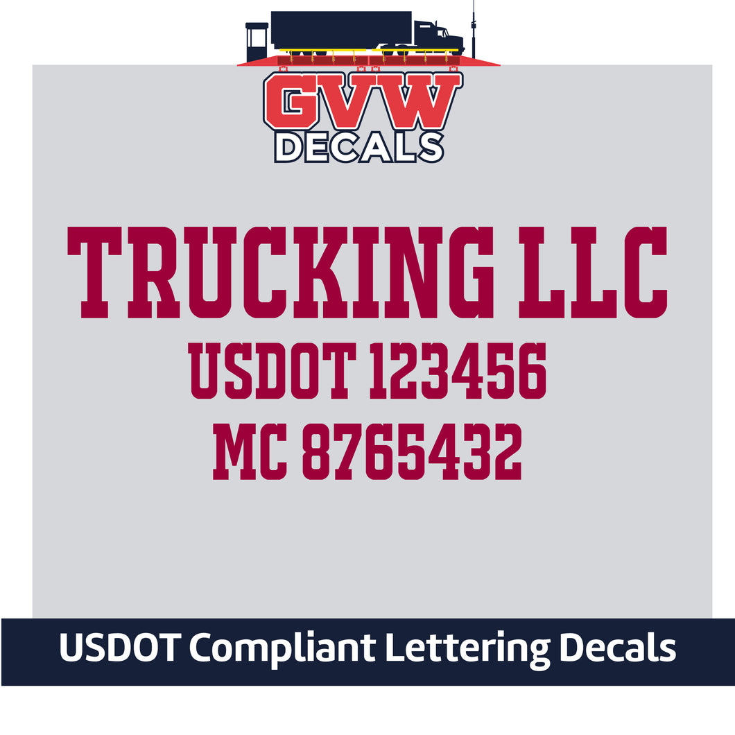 Trucking Company Name with USDOT & MC Lettering Decal Sticker (Set of 2) [3 Rows of Text]