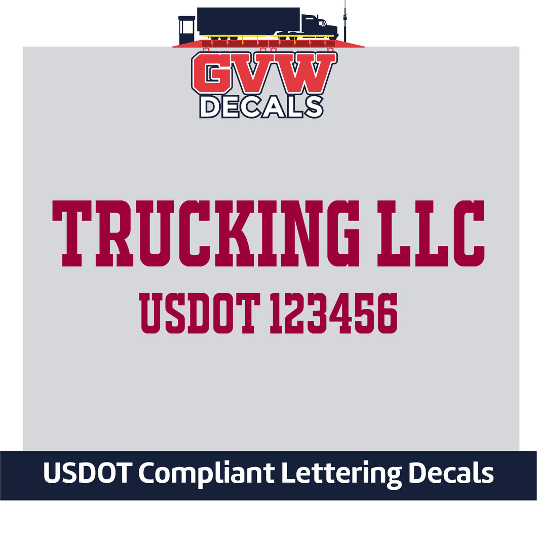 Trucking Company Name with USDOT Number Decal Lettering (Set of 2) [2 Rows of Text]