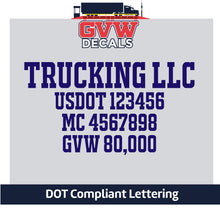 Load image into Gallery viewer, Trucking Company Name Door Decal with USDOT, MC, GVW Lettering (Set of 2) [4 Rows of Text]
