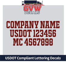 Load image into Gallery viewer, Company Name with USDOT &amp; MC Number Decal Lettering (Set of 2) [3 Rows of Text]
