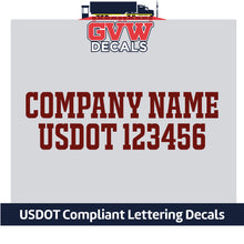 Load image into Gallery viewer, Company Name with USDOT Number Decal Sticker Lettering (Set of 2) [2 Rows of Text]
