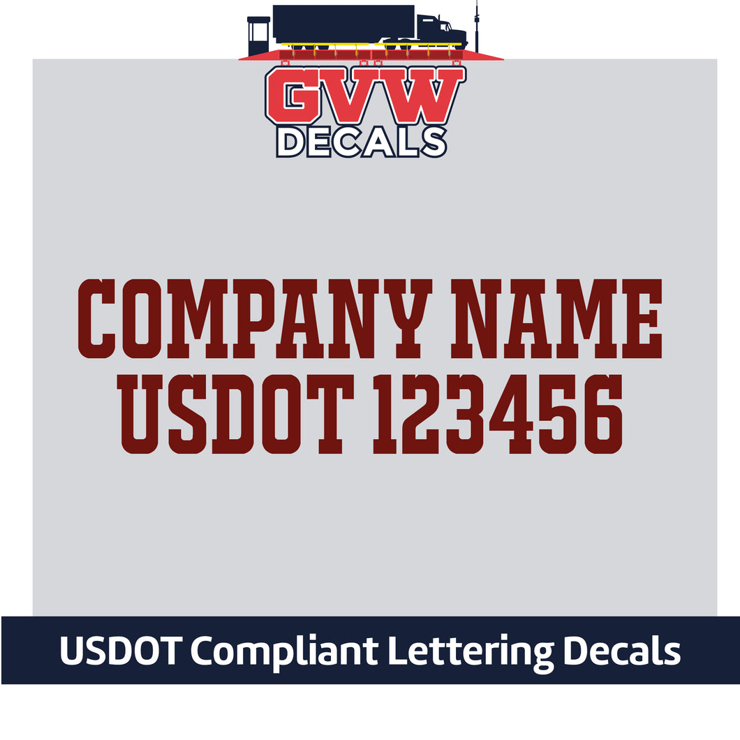 Company Name with USDOT Number Decal Sticker Lettering (Set of 2) [2 Rows of Text]