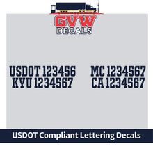 Load image into Gallery viewer, USDOT, MC, KYU &amp; CA Number Sticker Decal (Set of 2) [4 Rows of Text]
