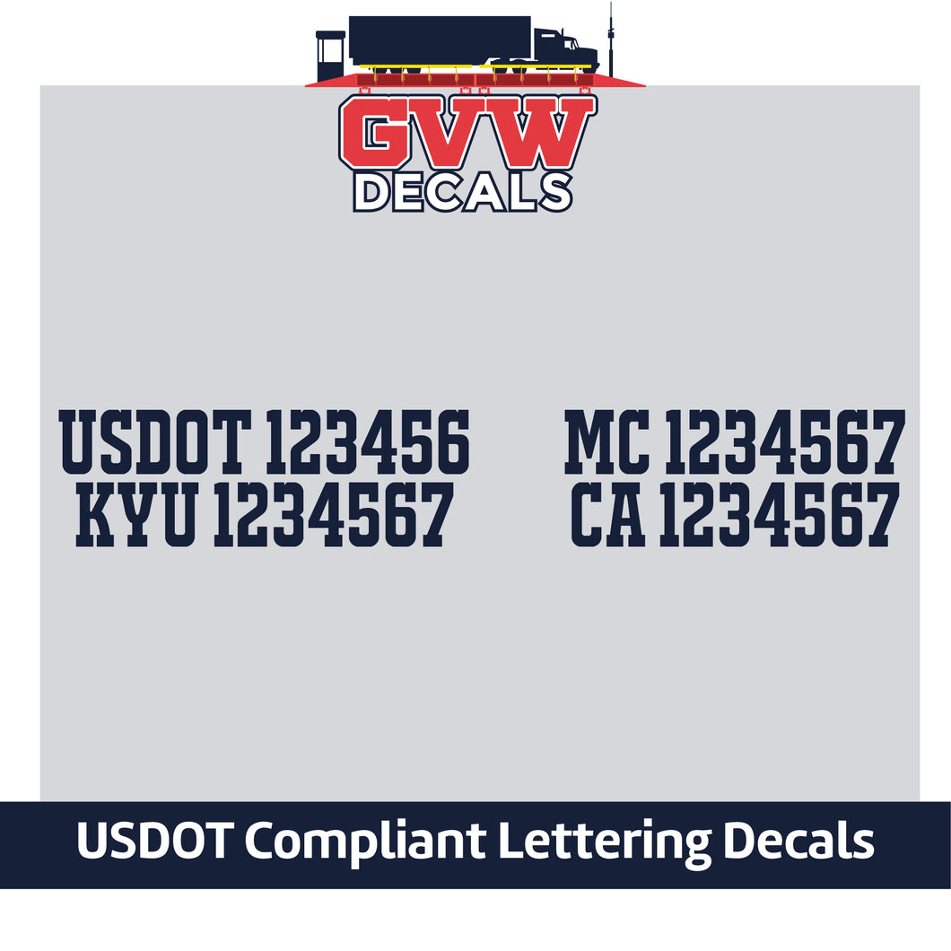 USDOT, MC, KYU & CA Number Sticker Decal (Set of 2) [4 Rows of Text]