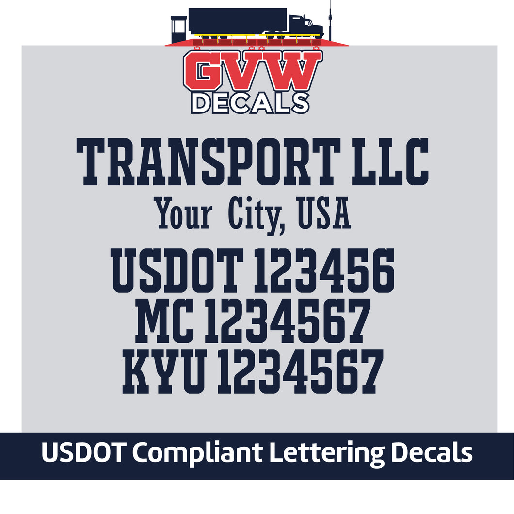 Transport Company Name with USDOT, MC & KYU Lettering Decal (Set of 2) [5 Rows of Text]