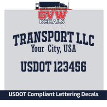 Load image into Gallery viewer, Arched Transport Company Name with City &amp; USDOT Number (Set of 2) [3 Rows of Text]
