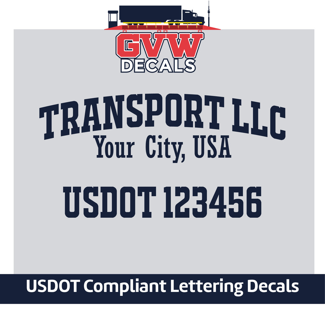 Arched Transport Company Name with City & USDOT Number (Set of 2) [3 Rows of Text]