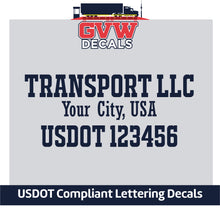 Load image into Gallery viewer, Transport Company Name with City &amp; USDOT Number (Set of 2) [3 Rows of Text]
