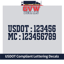 Load image into Gallery viewer, USDOT &amp; MC Number Sticker Decal Lettering (Set of 2) [2 Rows of Text]
