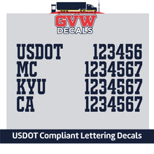 Load image into Gallery viewer, USDOT, MC, KYU &amp; CA Number Sticker Decal Lettering (Set of 2) [4 Rows of Text]
