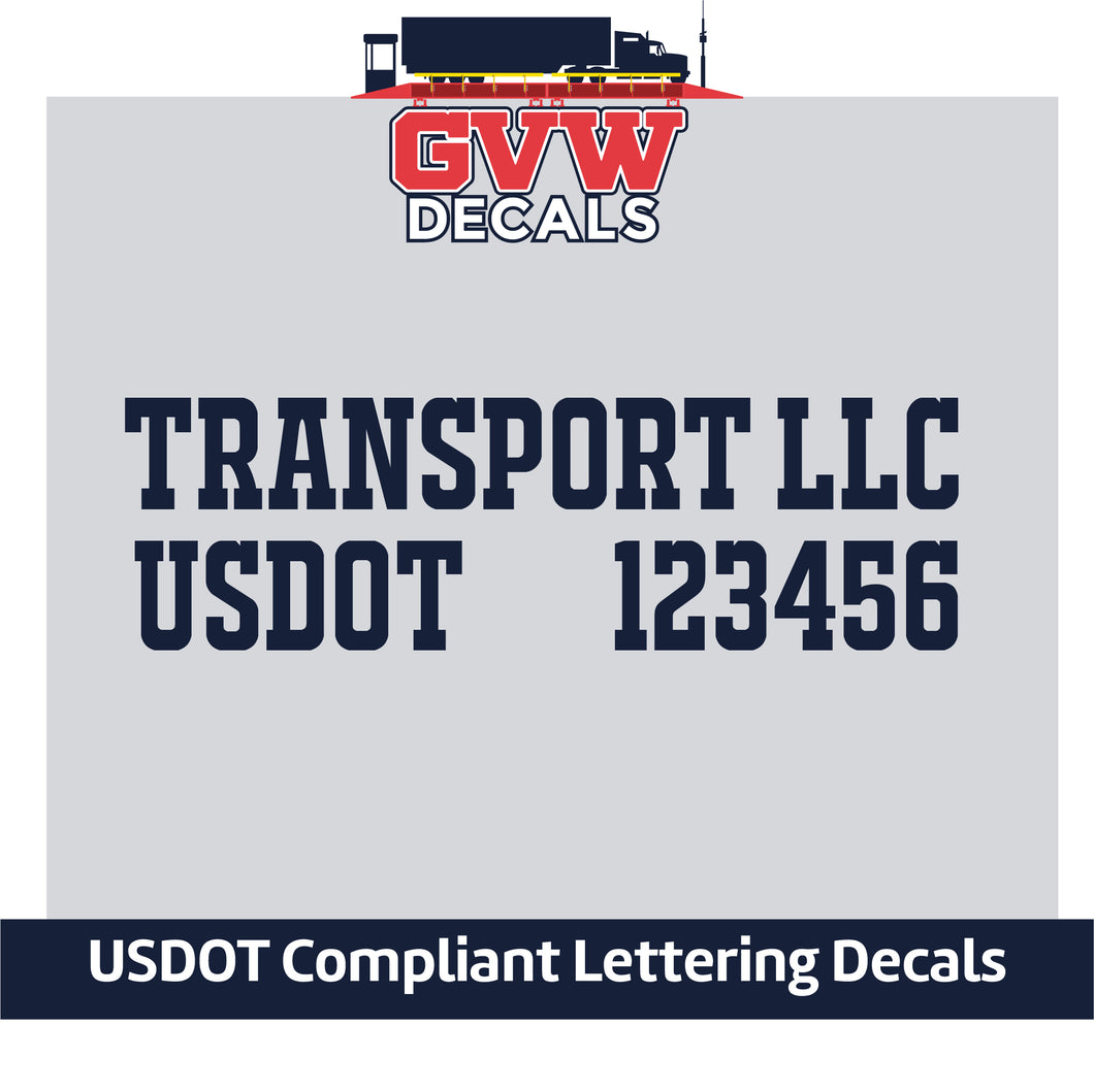 Trucking Transport Name with USDOT Number Decal Lettering (Set of 2) [2 Rows of Text]