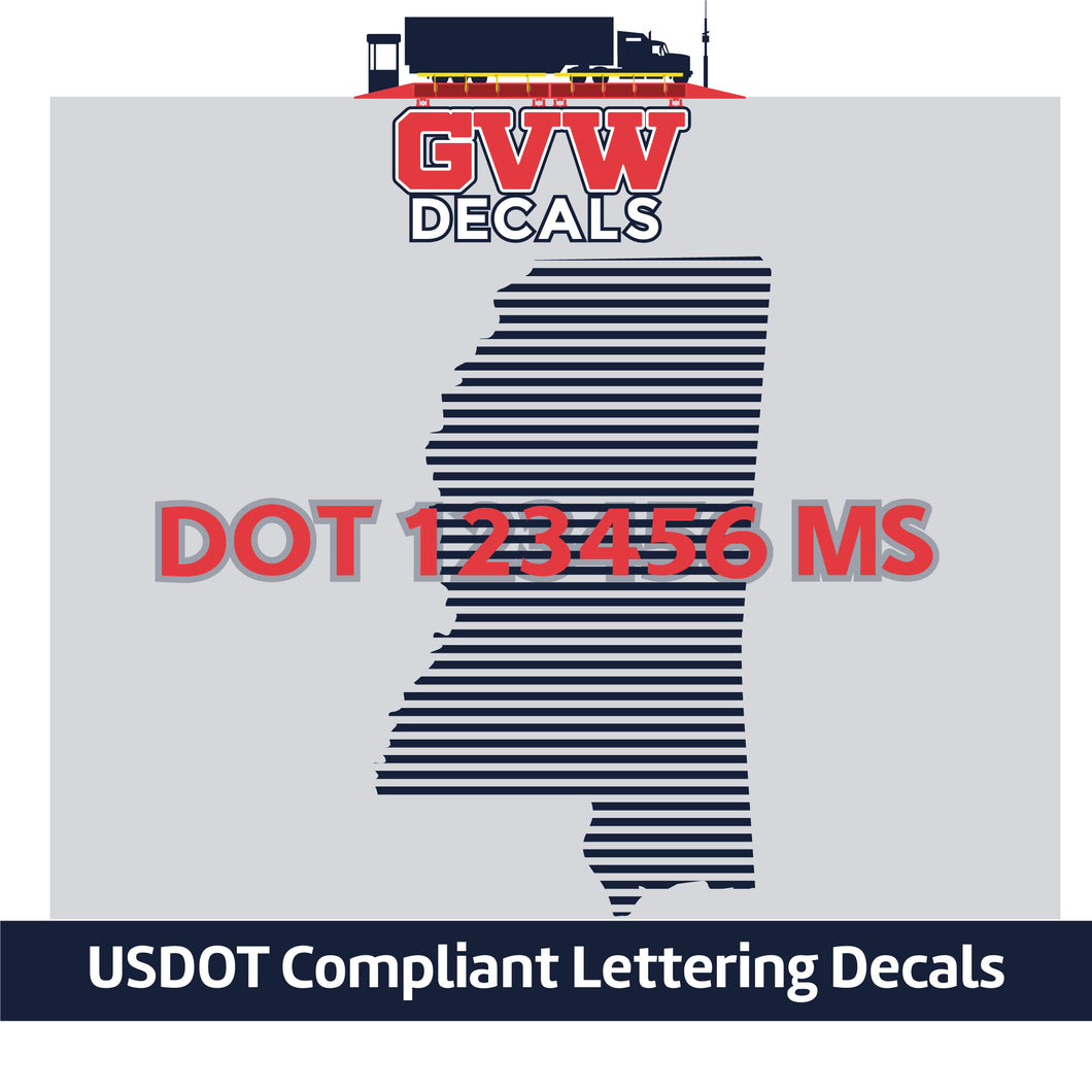 USDOT Number Mississippi Sticker Decal Lettering (Set of 2)