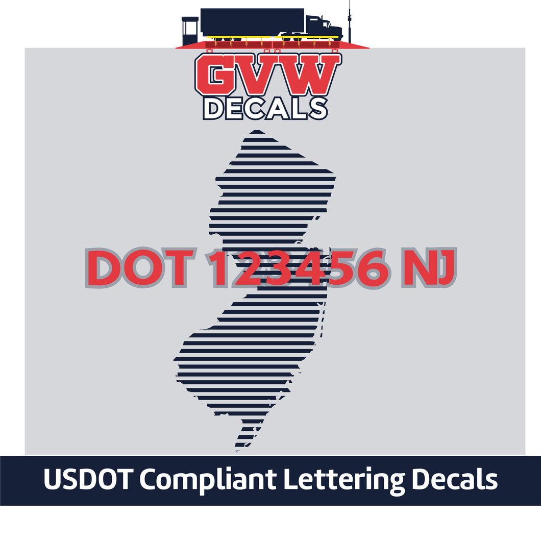 USDOT Number New Jersey Sticker Decal Lettering (Set of 2)