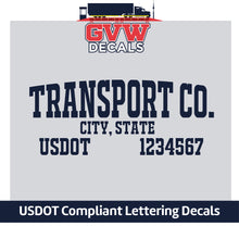 Load image into Gallery viewer, Transport Company Name with Origin with USDOT Lettering (Set of 2) [3 Rows of Text]
