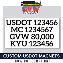 Load image into Gallery viewer, usdot mc gvw kyu magnetic sign
